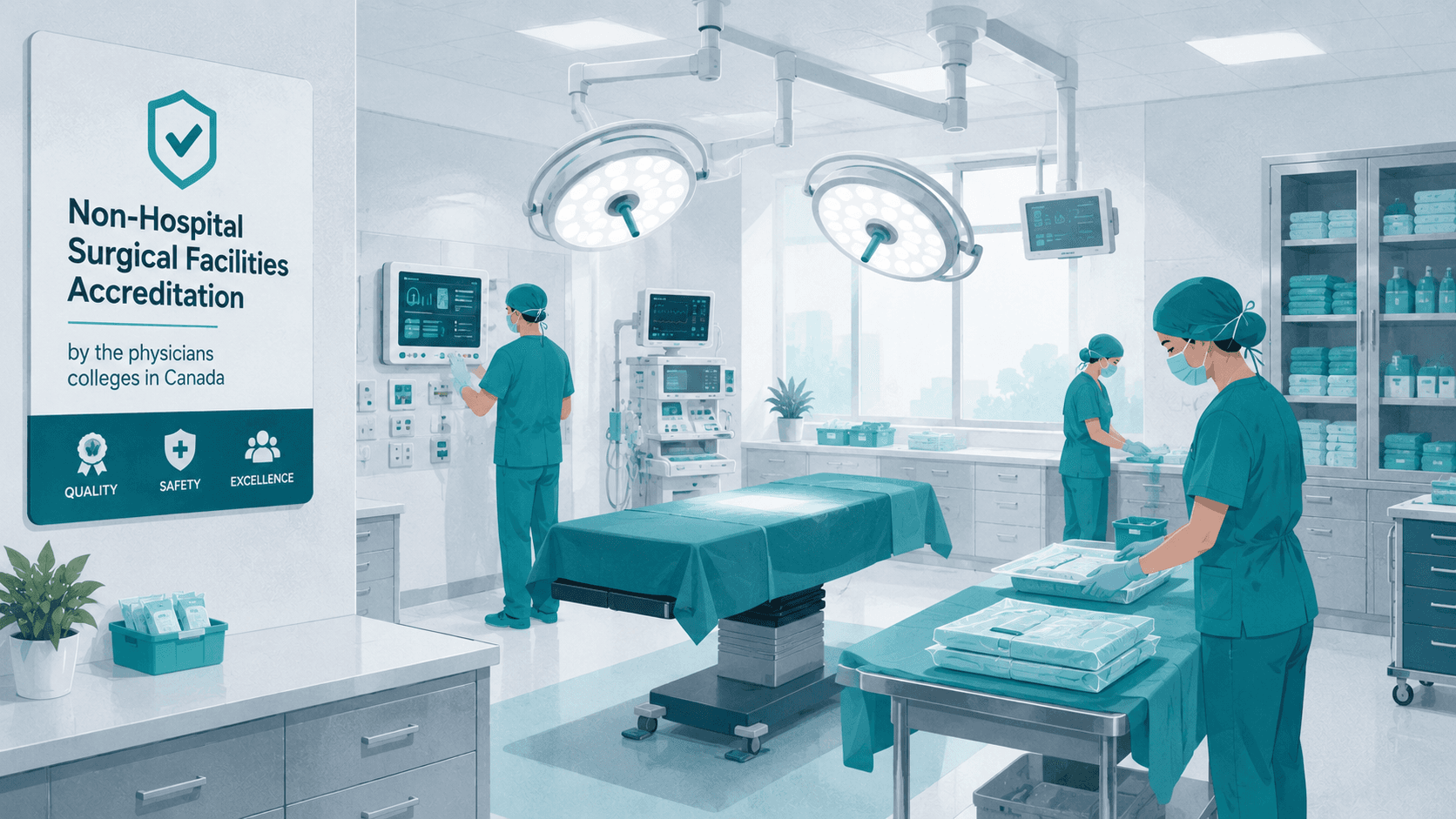A clean, modern surgical suite being prepared for a procedure