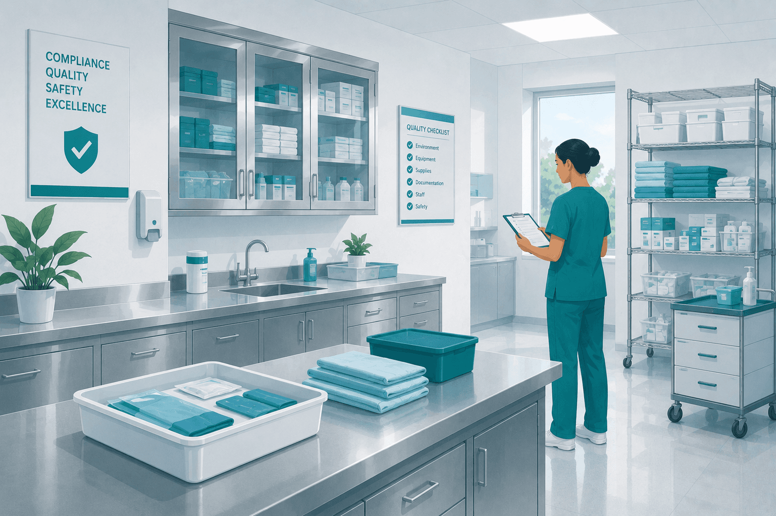 A spotless clinical preparation area during a compliance review