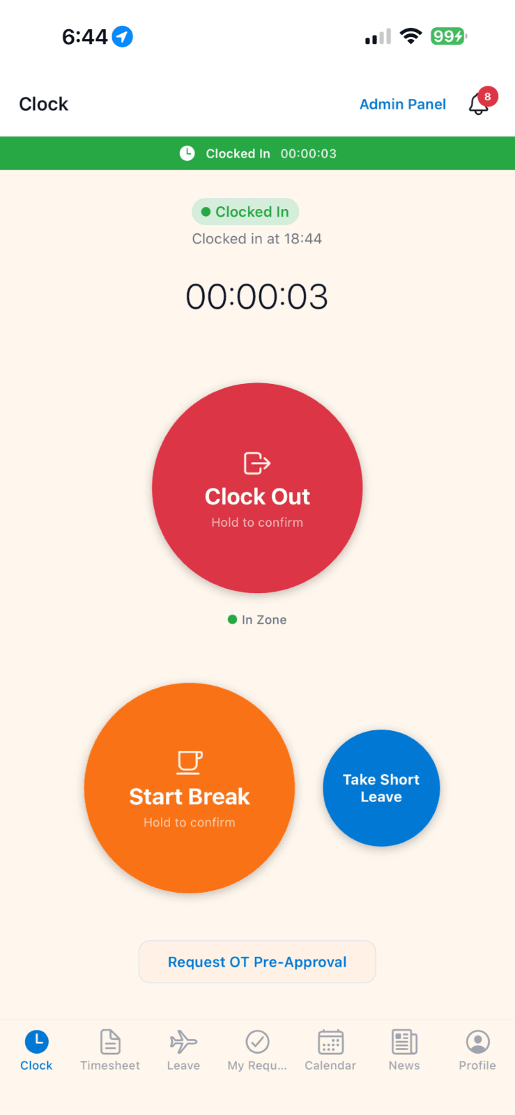 Zosimos Timesheet app screen 3