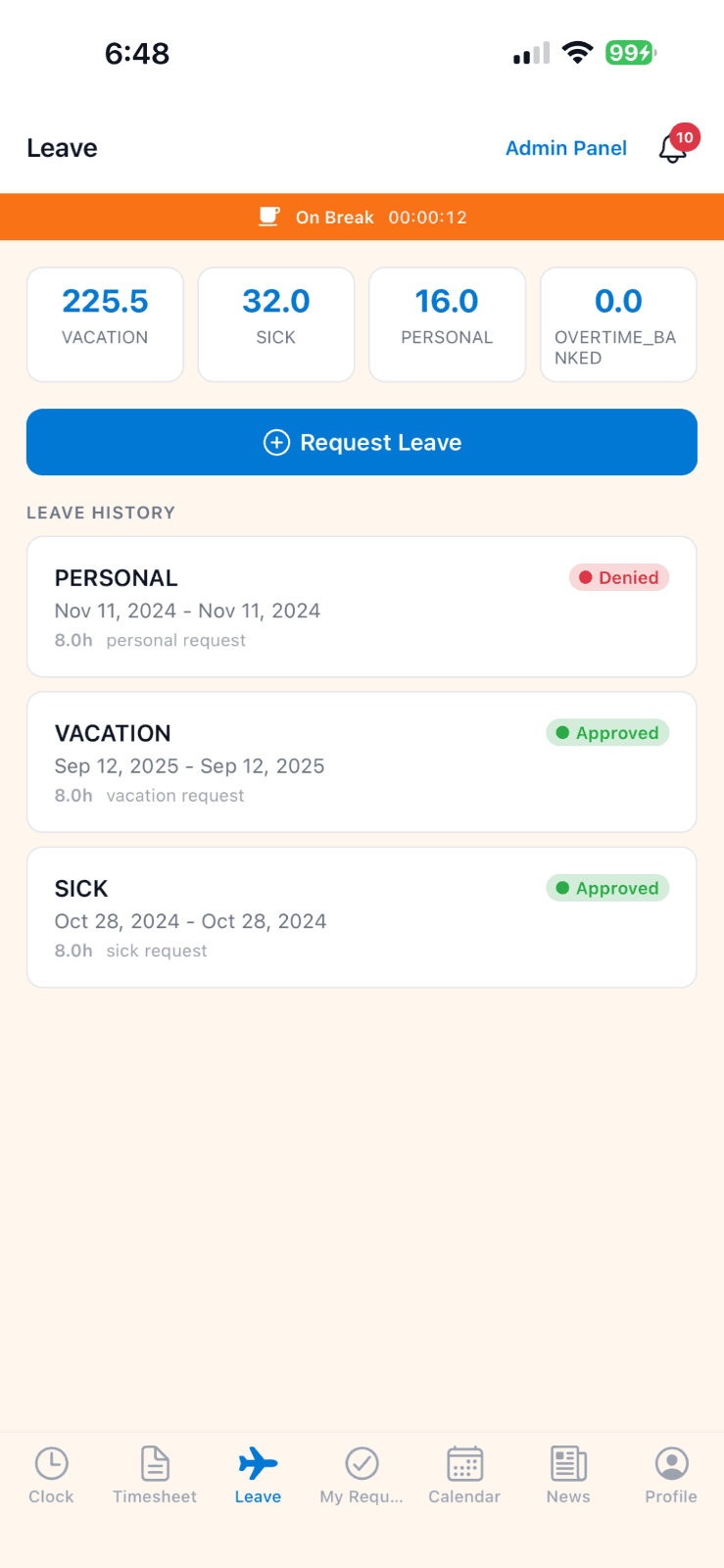 Zosimos Timesheet app screen 5