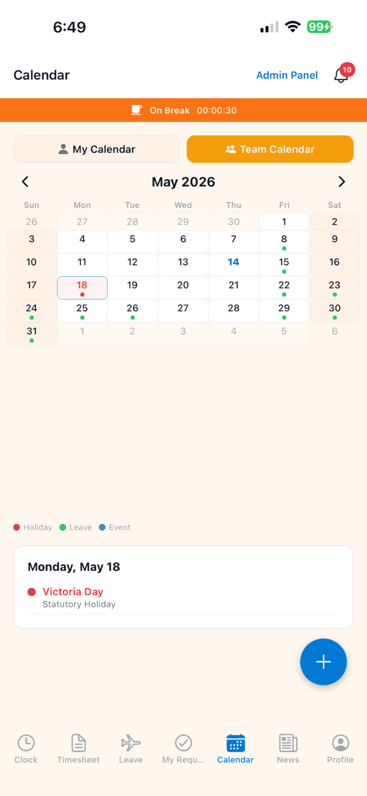 Zosimos Timesheet app screen 6