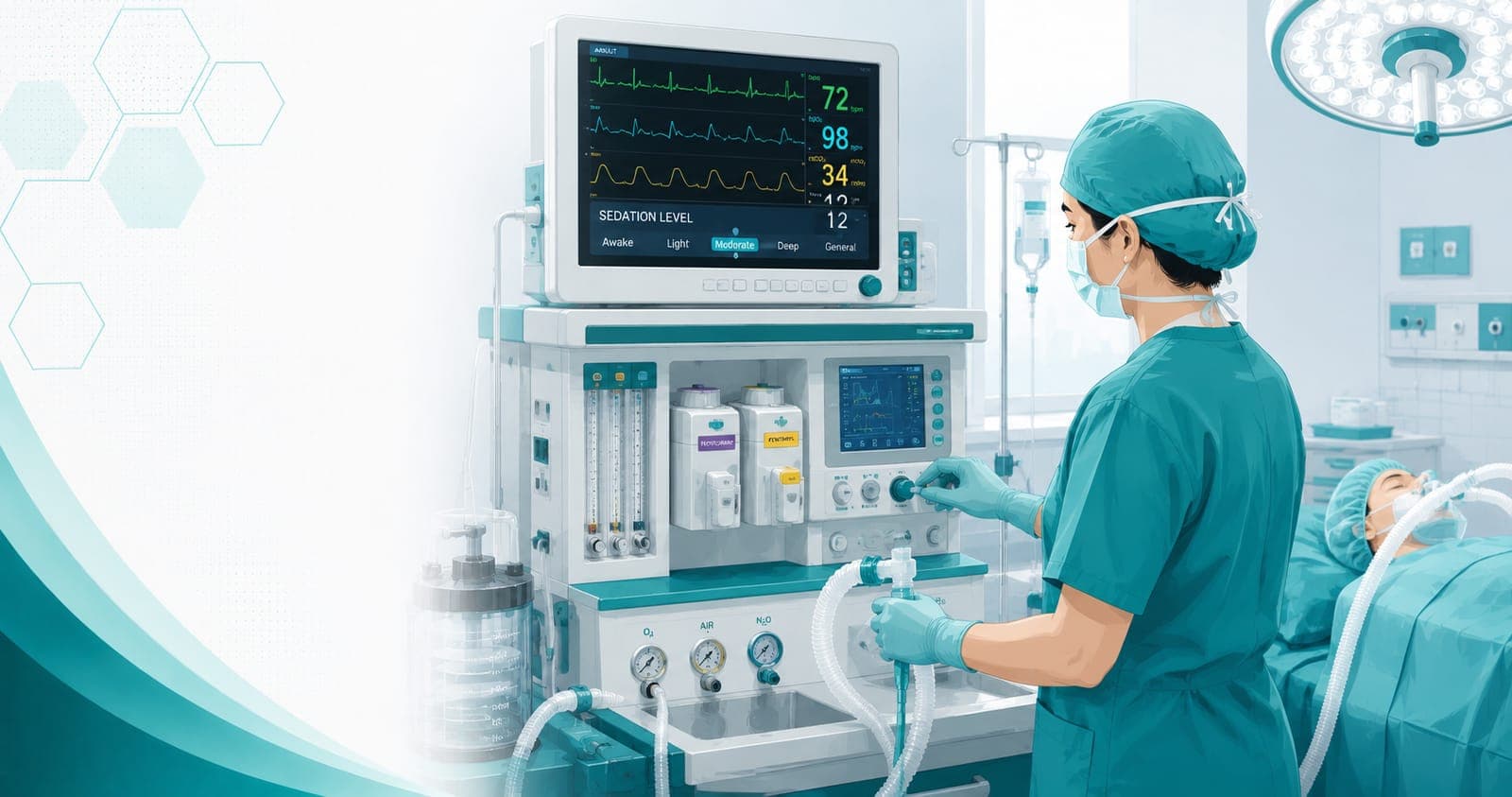 An anesthesia workstation with patient monitoring during a procedure