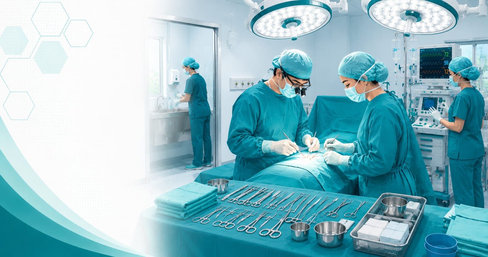 Sterile technique and an organized instrument tray during a procedure